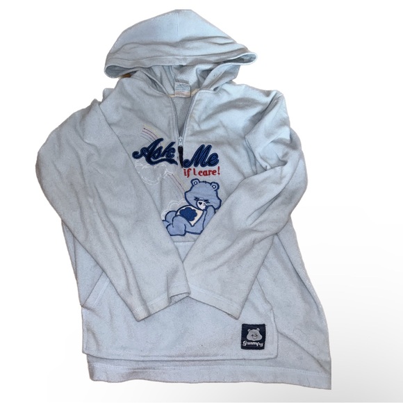 vintage y2k 2000s care bear “ask me if i care” blue zip up hoodie ! oversized - Picture 1 of 3